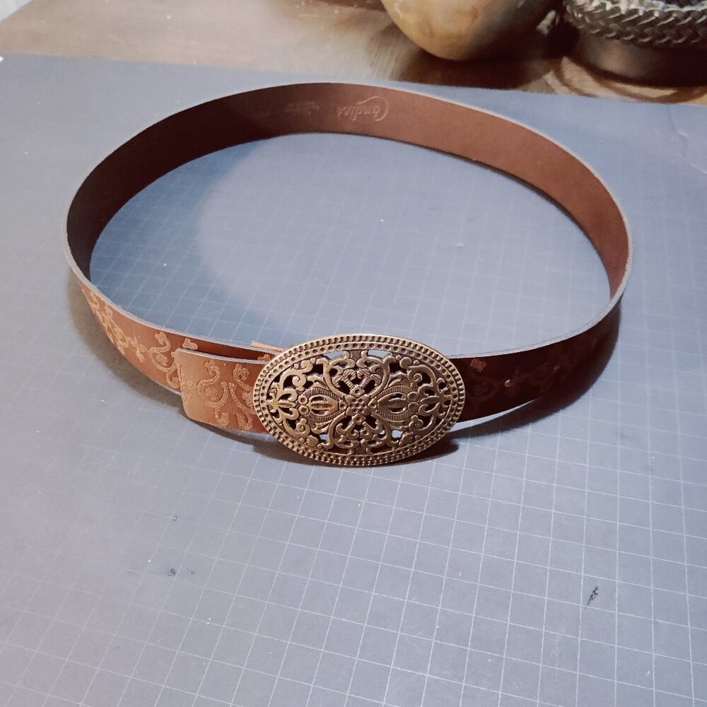 Candies Italian Leather Belt with Ornate Brass Buckle Sz M